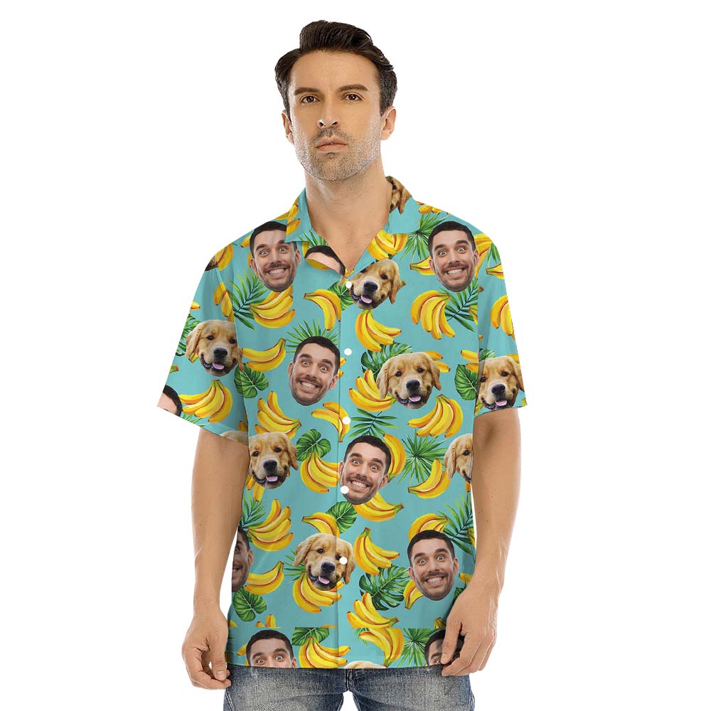 Custom Banana Matching Man And Dog Hawaiian Shirts With Faces