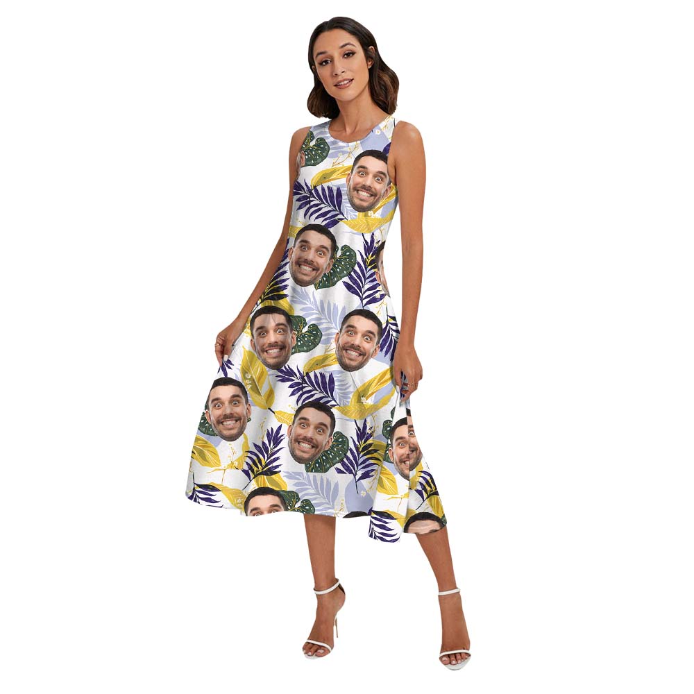 Tropical Leaf Family Matching Aloha Shirts With Faces