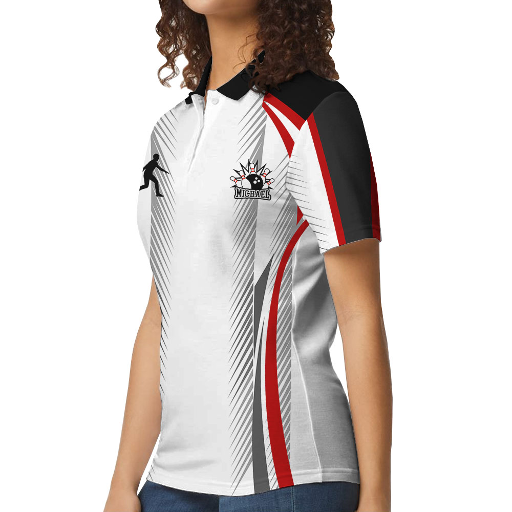 Personalized Bowling White And Black Women Polo Shirt