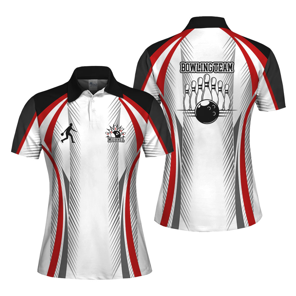 Personalized Bowling White And Black Women Polo Shirt