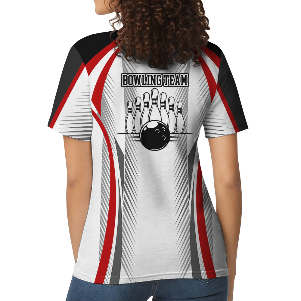 Personalized Bowling White And Black Women Polo Shirt