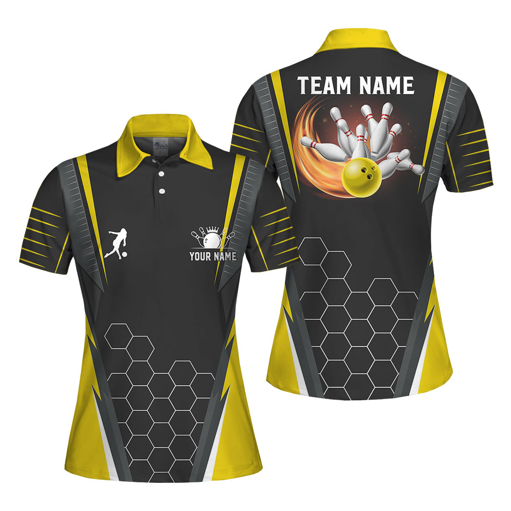 Yellow Personalized Team Name Bowling Polos For Women