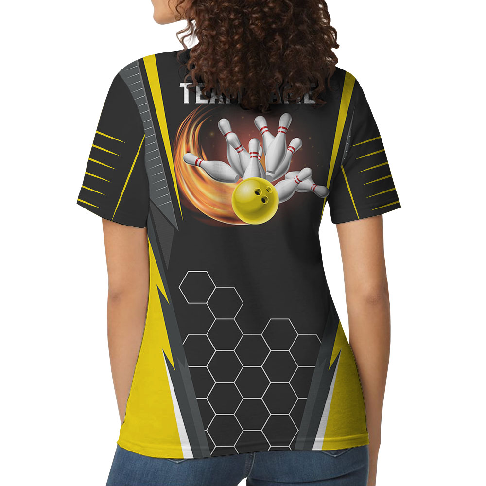 Yellow Personalized Team Name Bowling Polos For Women