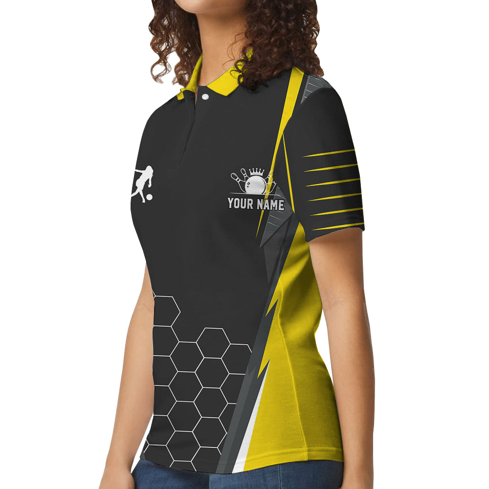 Yellow Personalized Team Name Bowling Polos For Women