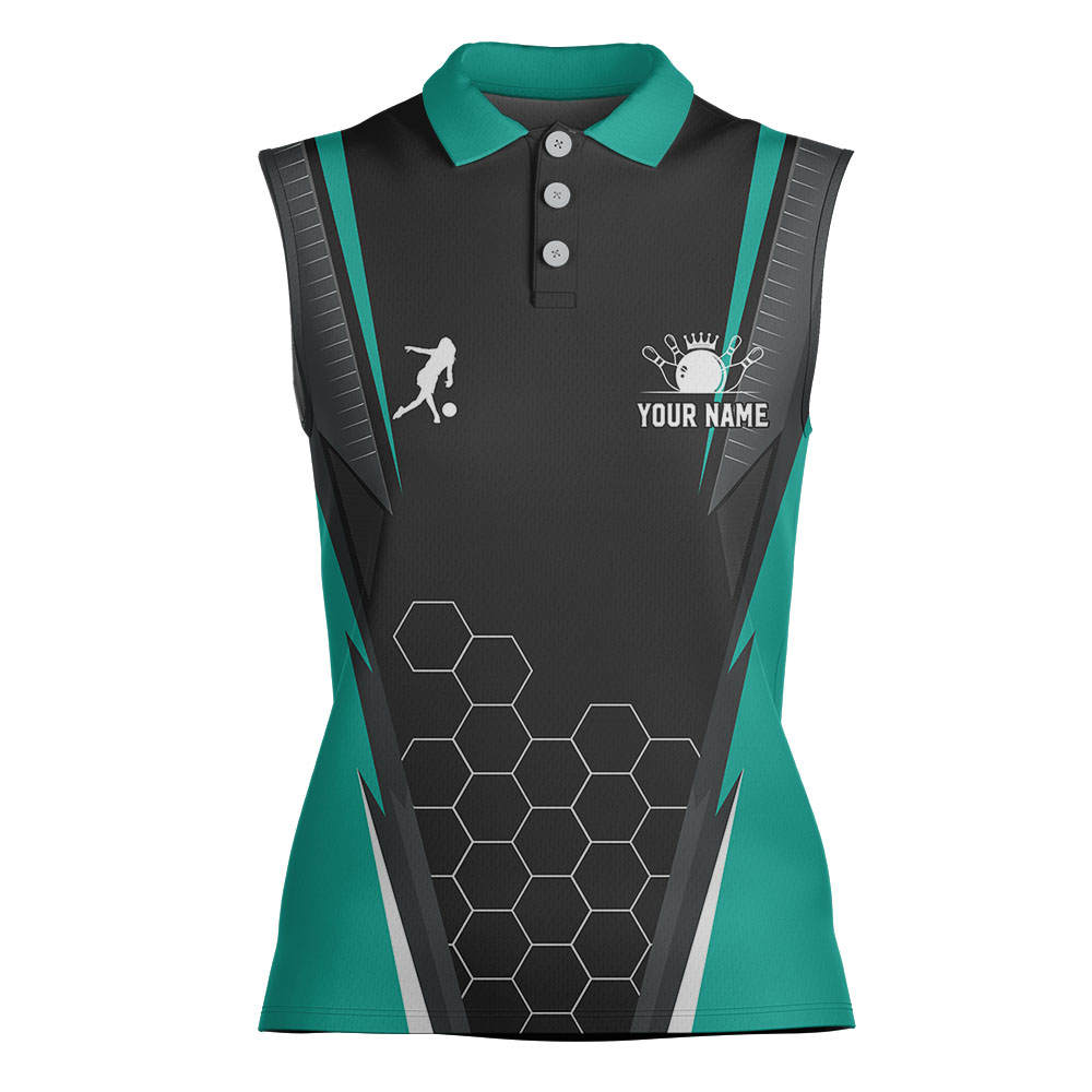 Teal Personalized Bowling Women Team Sleeveless Top