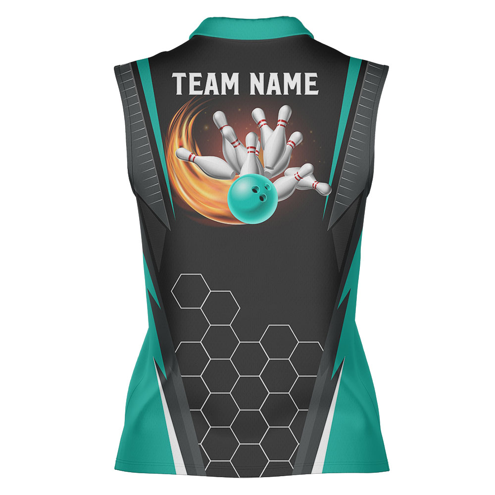 Teal Personalized Bowling Women Team Sleeveless Top