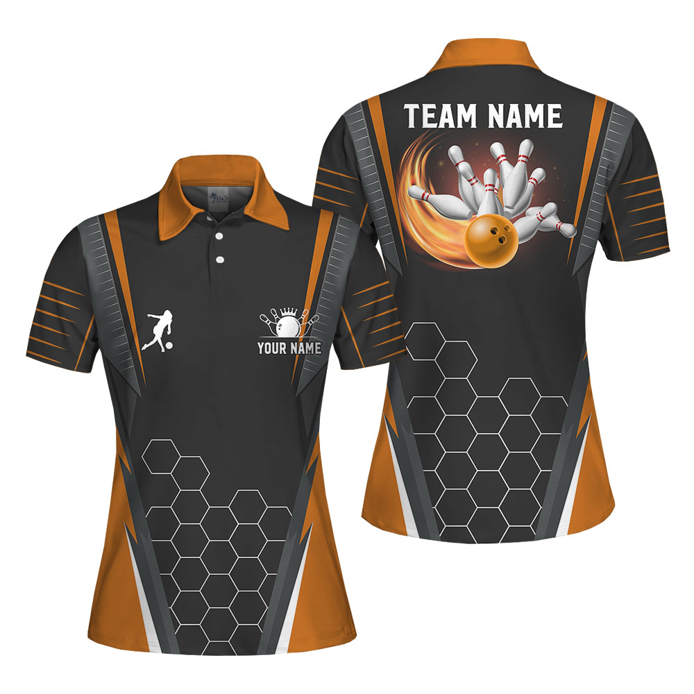 Orange Bowling Team Personalized Polos For Women