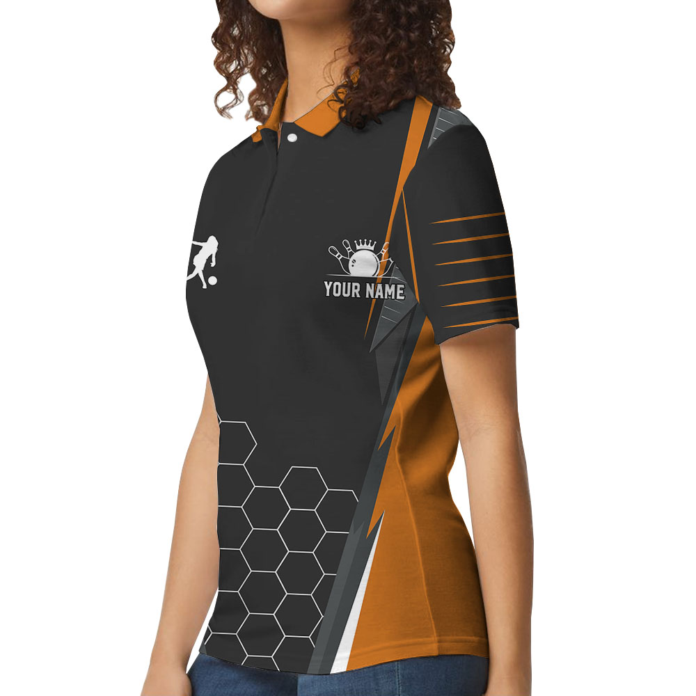 Orange Bowling Team Personalized Polos For Women