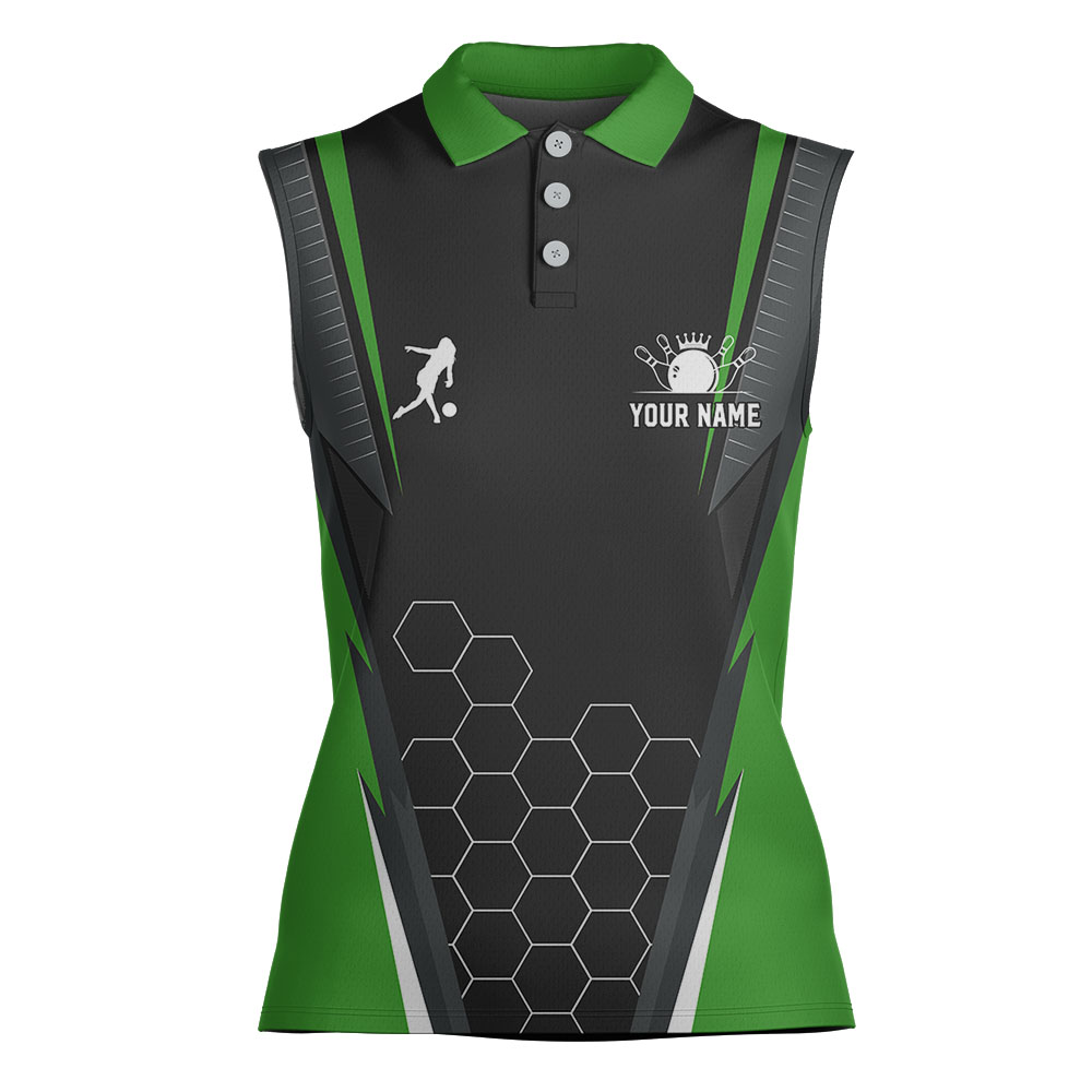 Personalized Green Women's Sleeveless Bowling Polos