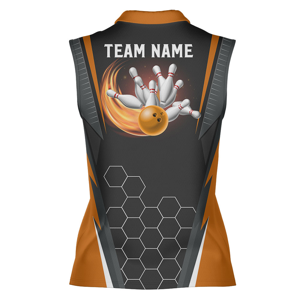 Personalized Bowling Team Orange Sleeveless Shirt