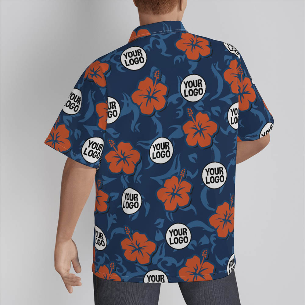 Hibiscus Custom Logo Bulk Hawaiian Shirt Navy