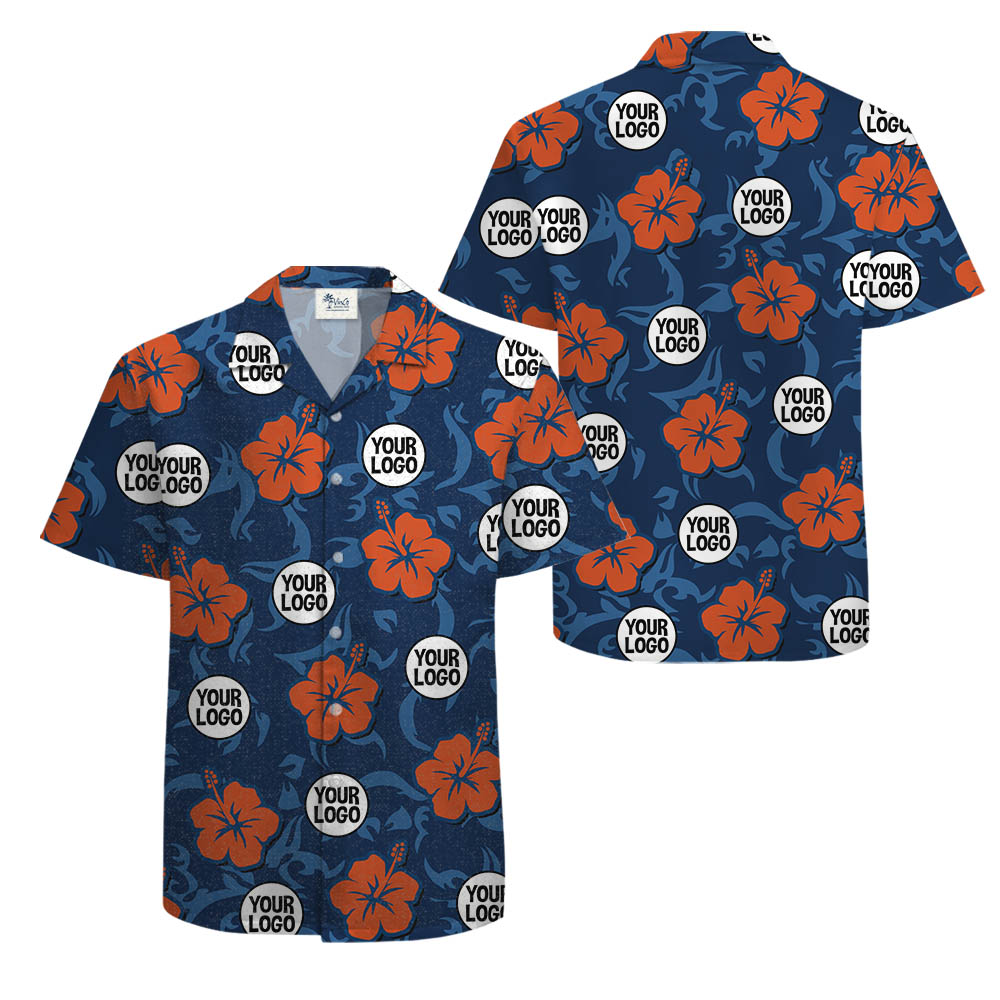 Hibiscus Custom Logo Bulk Hawaiian Shirt Navy