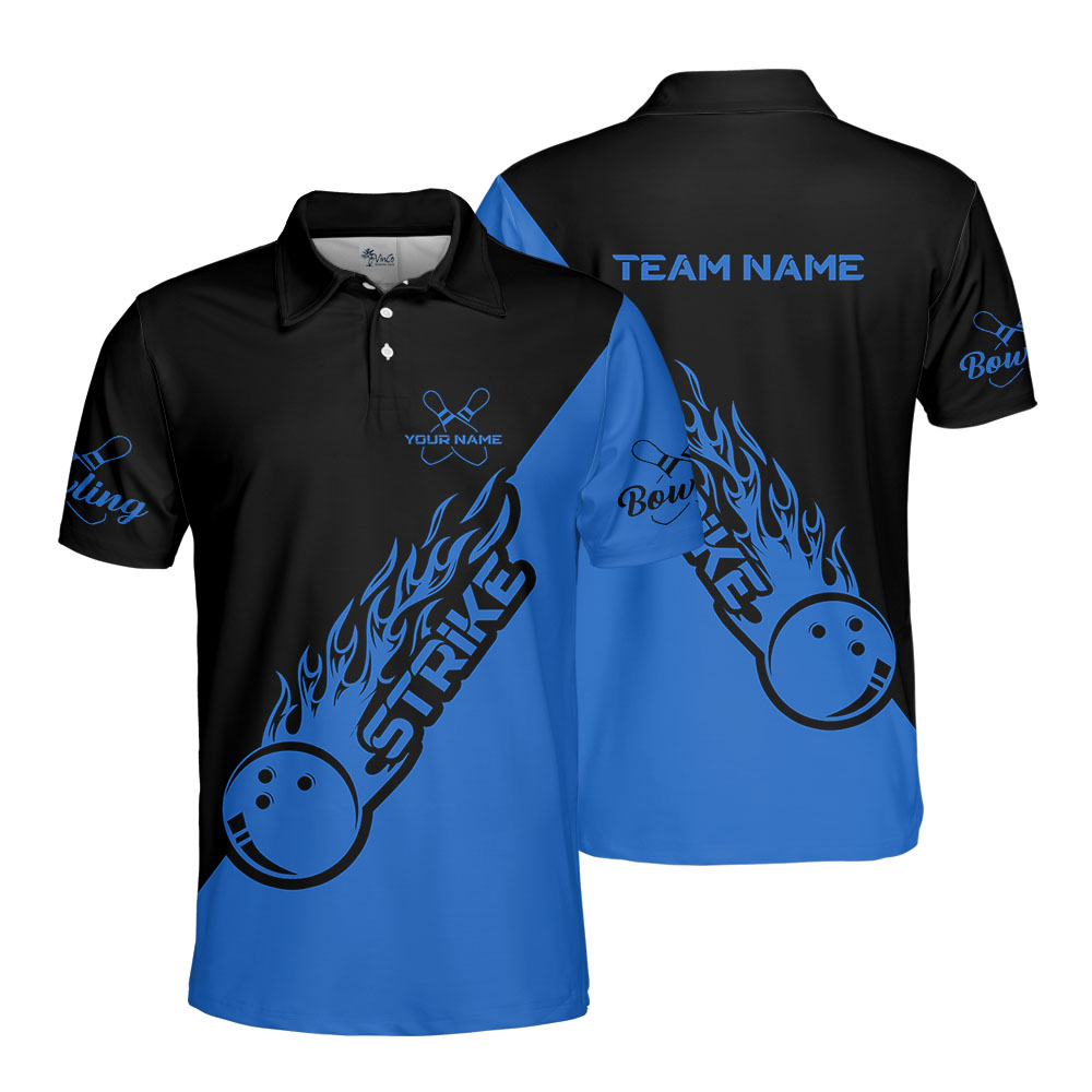 Blue Cool Bowling Polo Shirt With Custom Team Name