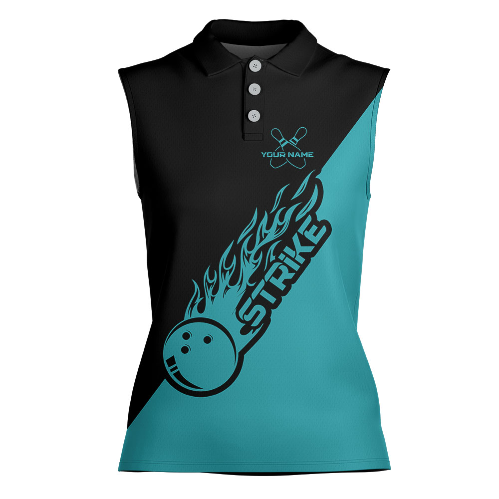 Custom Bowling Team Name Sleeveless Women's Shirt Teal