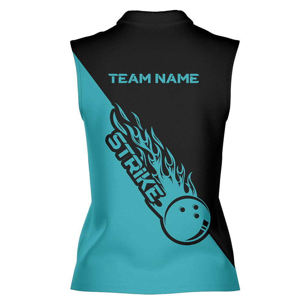 Custom Bowling Team Name Sleeveless Women's Shirt Teal