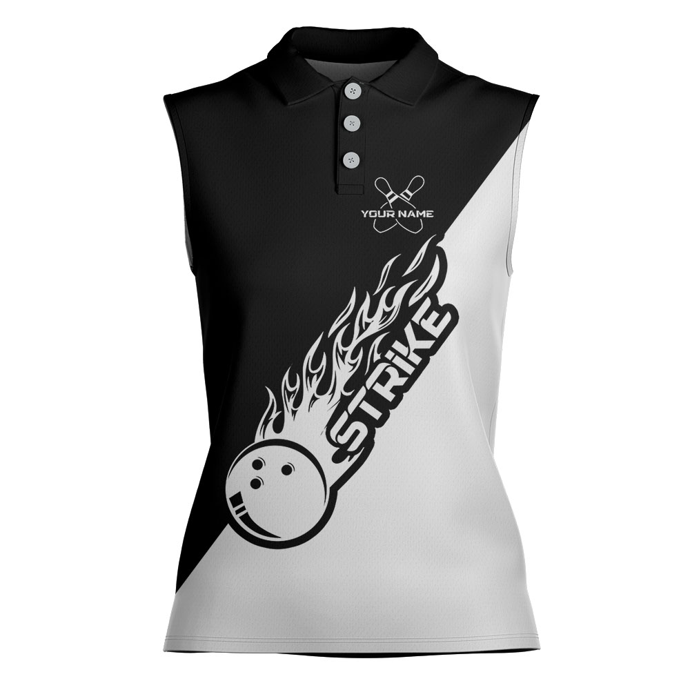 White And Black Custom Name Bowling Sleeveless Polos