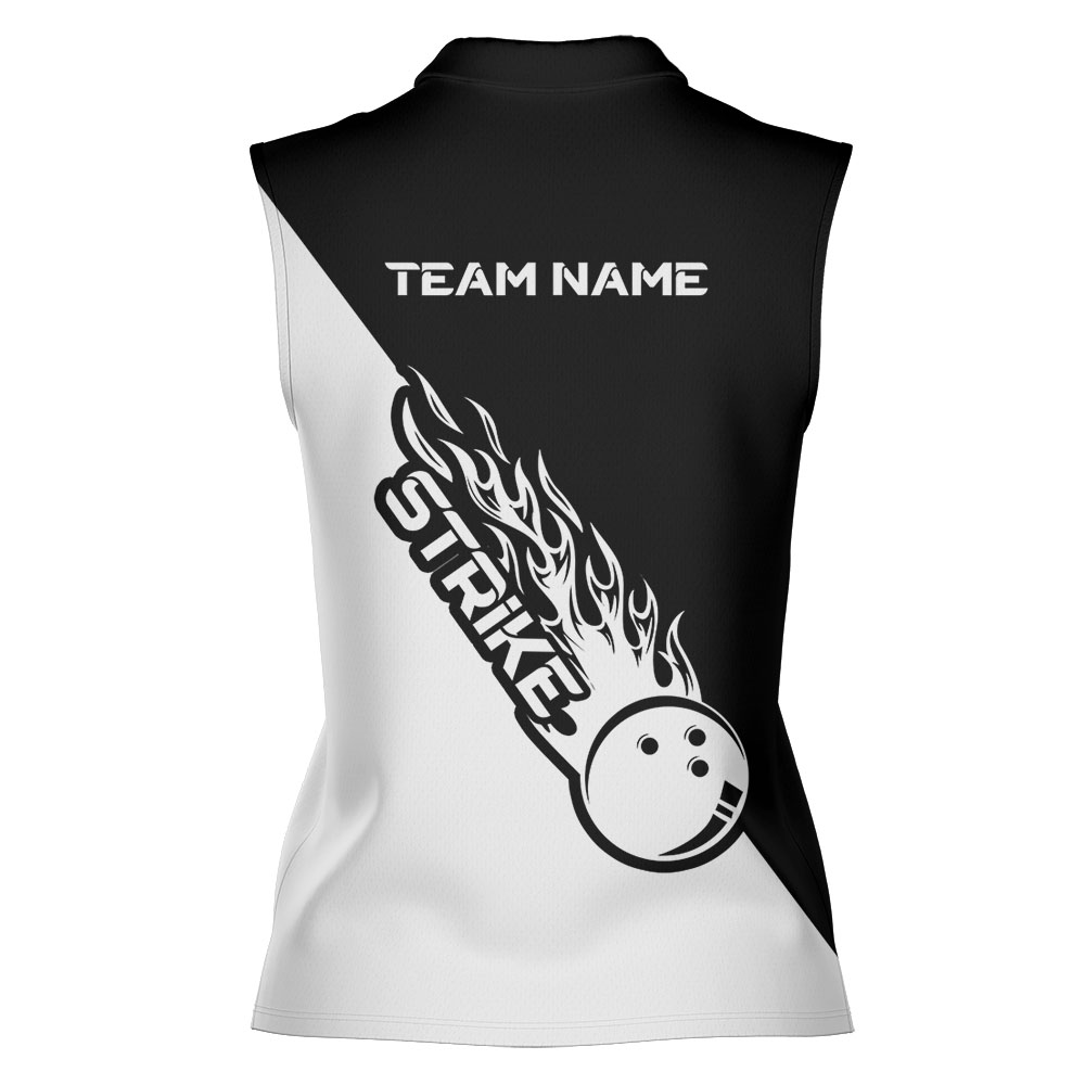 White And Black Custom Name Bowling Sleeveless Polos