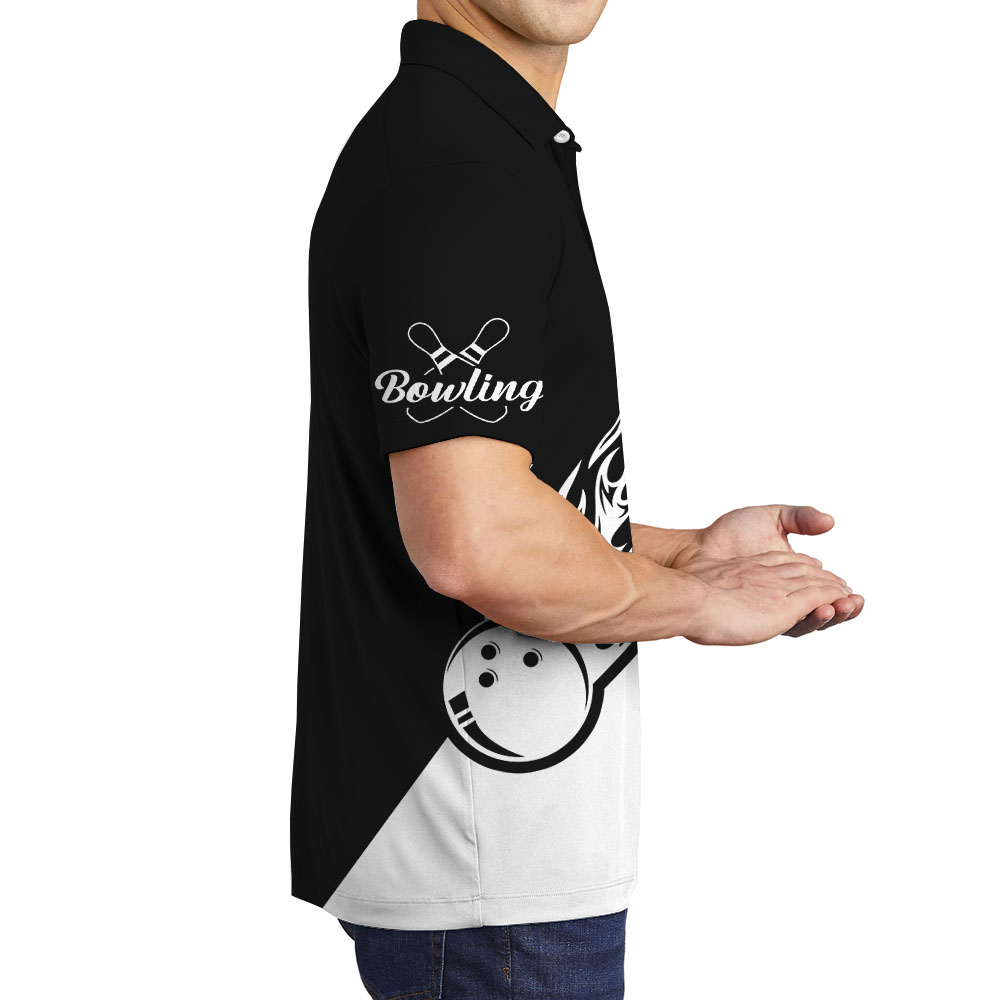 White And Black Custom Bowling Team Polo Shirt For Men