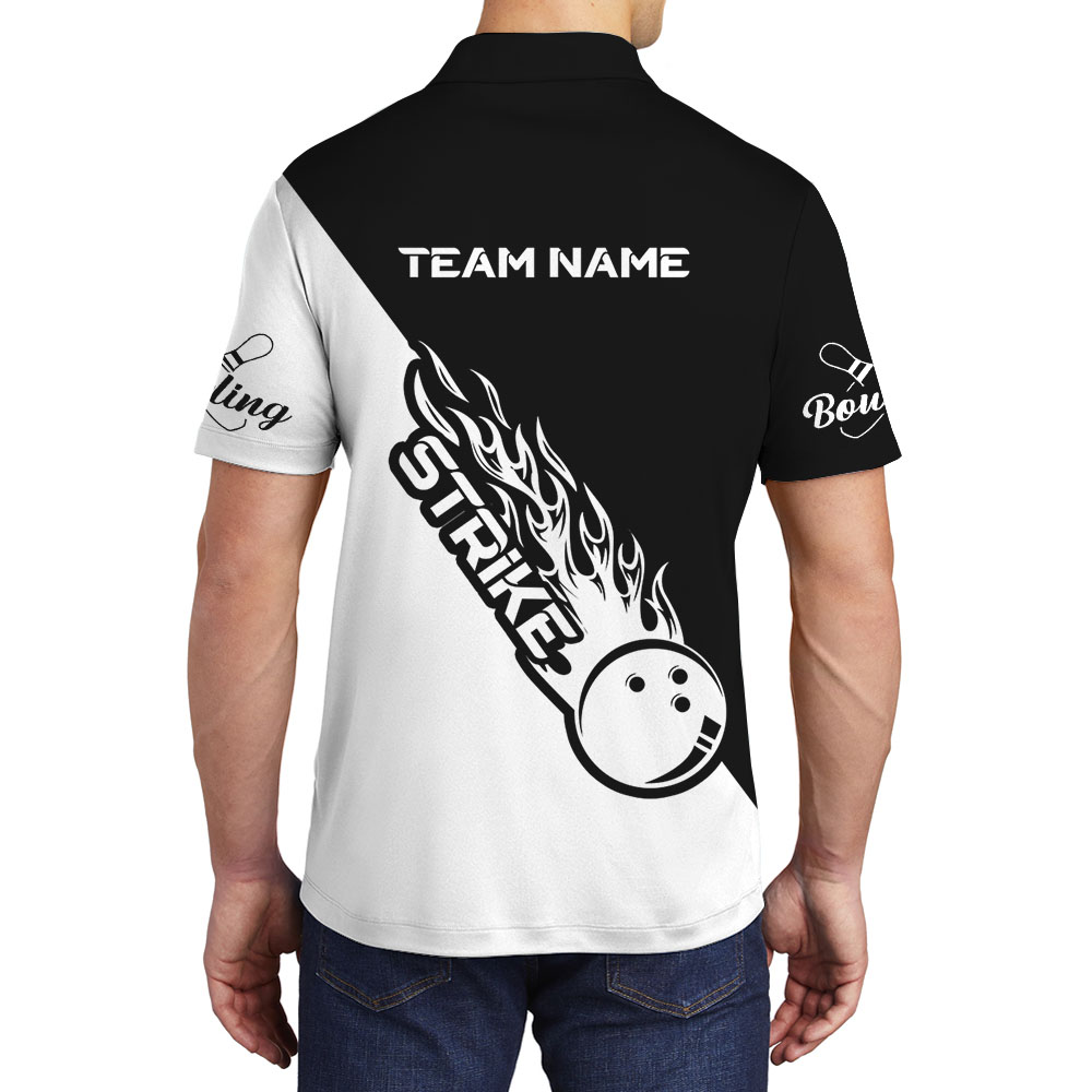 White And Black Custom Bowling Team Polo Shirt For Men