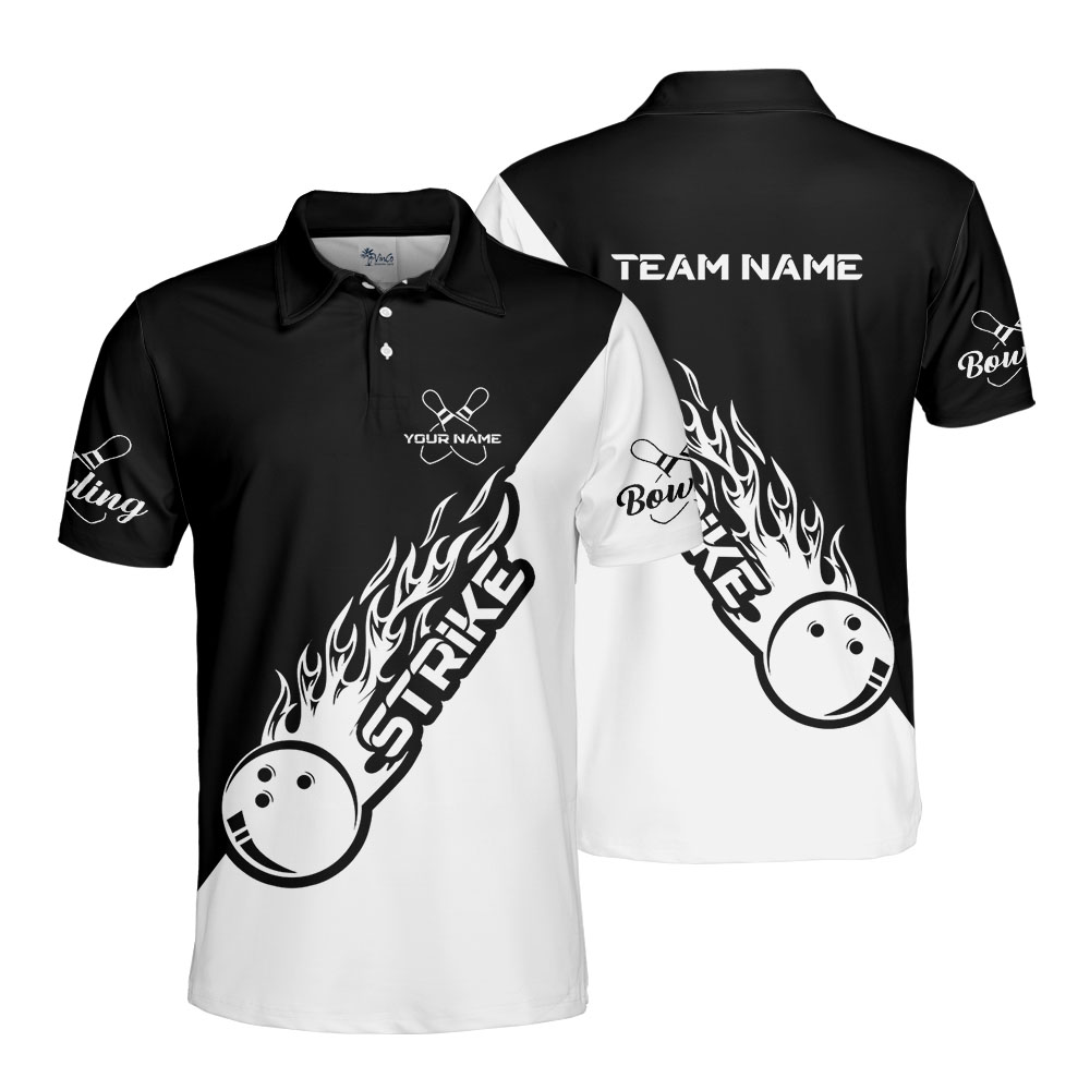 White And Black Custom Bowling Team Polo Shirt For Men