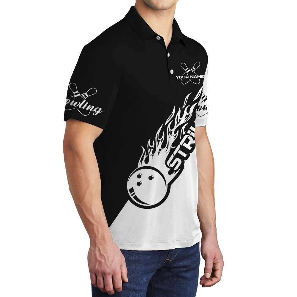 White And Black Custom Bowling Team Polo Shirt For Men