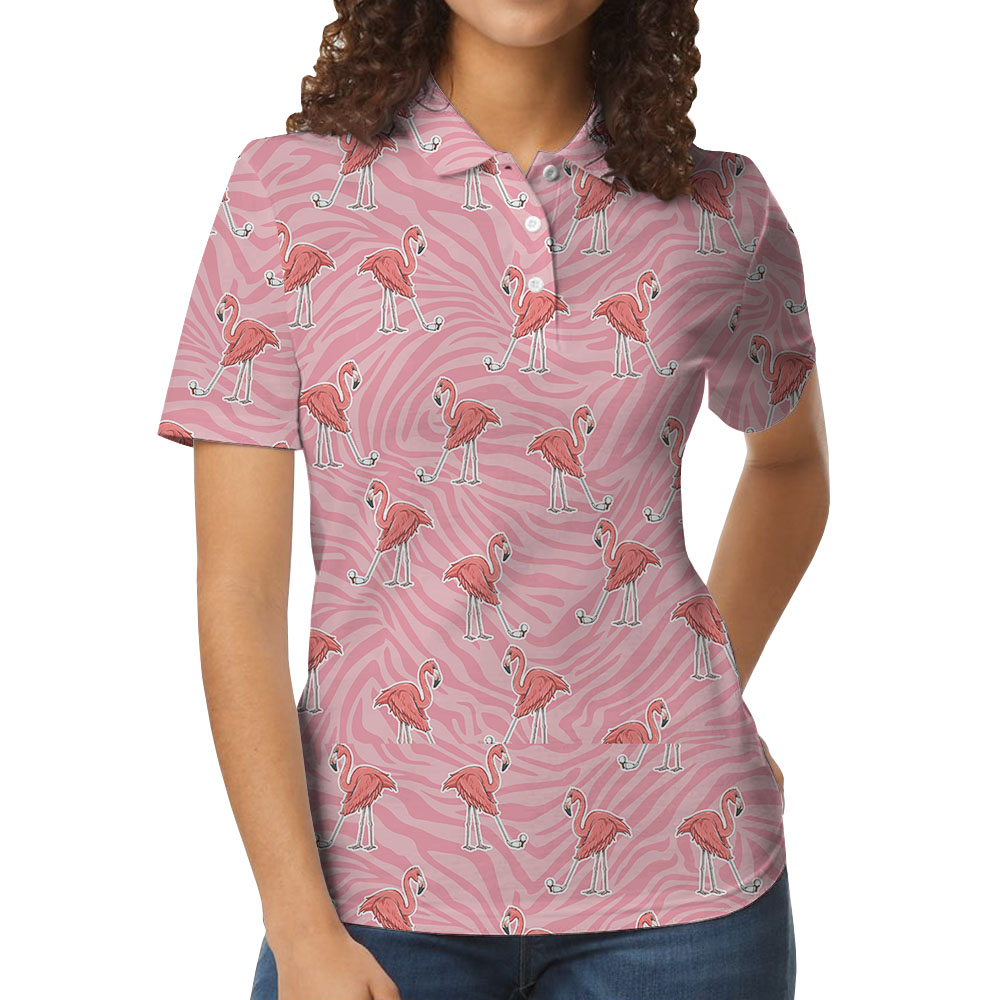 Zebra Flamingo Golf Pink Collared Shirt For Women - variant image 1