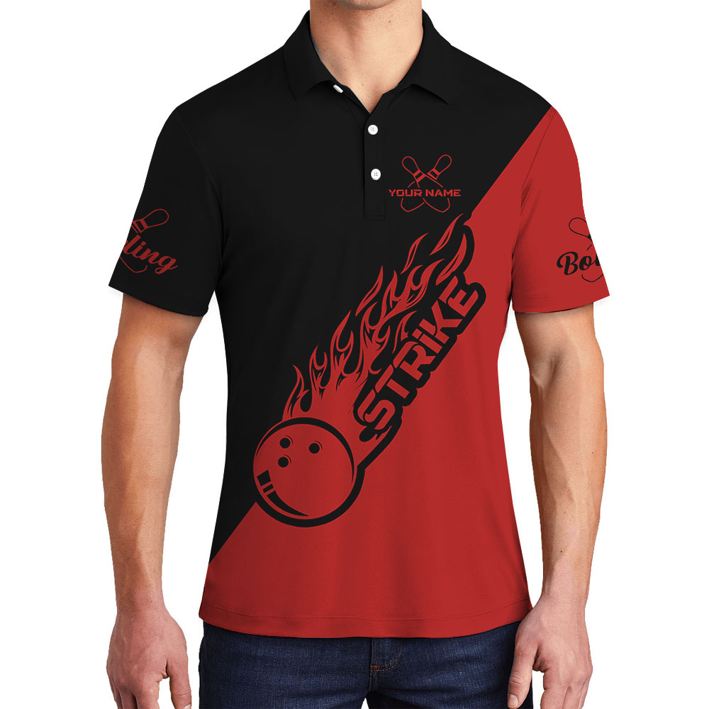 Custom Team Name Bowling Red Polo Shirt For Men - variant image 1
