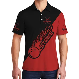 Custom Team Name Bowling Red Polo Shirt For Men