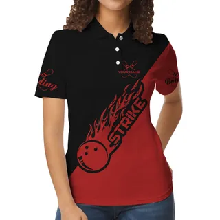 Red Personalized Team Bowling Polo Shirt For Women