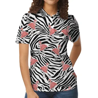 Golf Polos For Women With Flamingo Zebra Pattern
