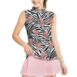 Zebra Flamingo Sleeveless Women's Polo Shirt