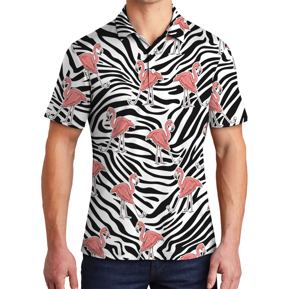 Flamingo Zebra Men's Golf Polos - variant image 1