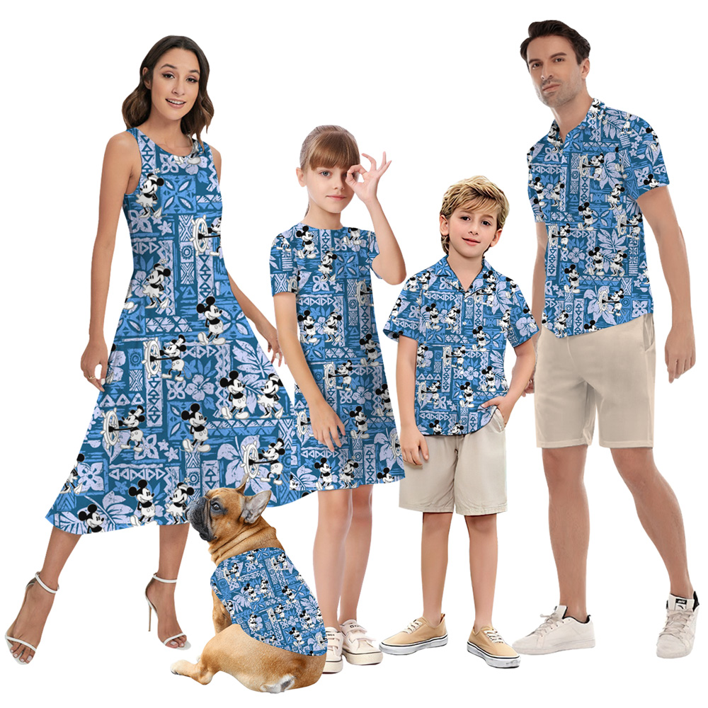 Vintage Blue Mickey Vintage Steamboat Willie Matching Family Hawaiian Outfits - variant image 1