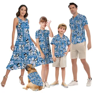 Vintage Blue Mickey Vintage Steamboat Willie Matching Family Hawaiian Outfits