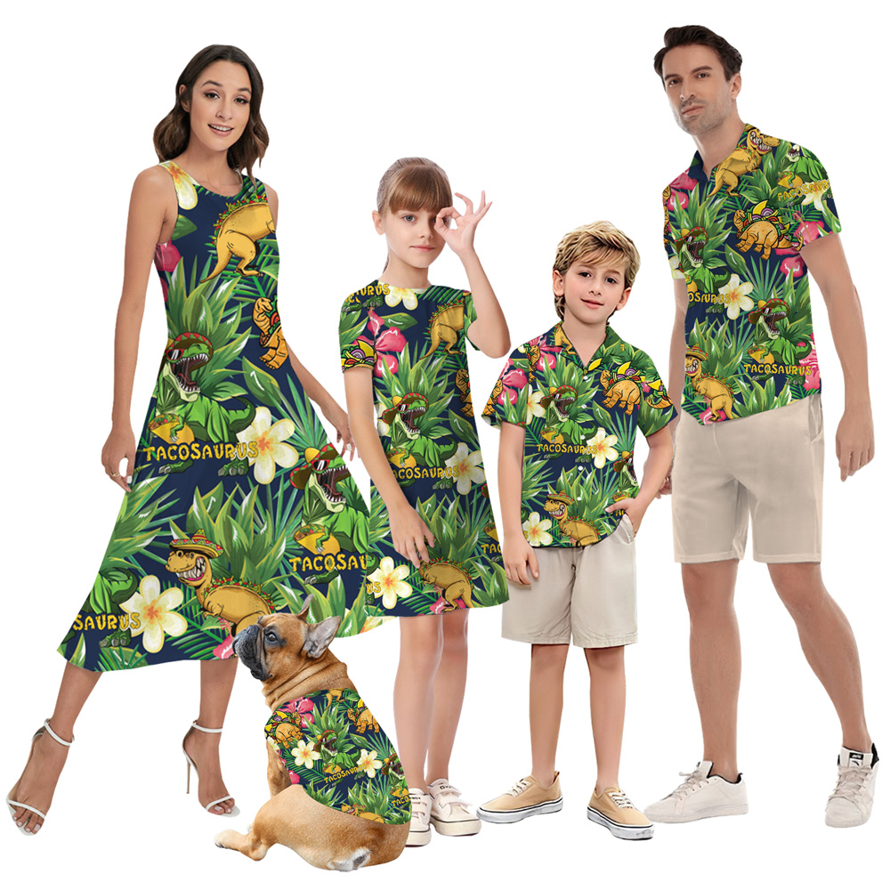 Funny Taco Dinosaur Tropical Matching Hawaiian Outfits For Family - variant image 1