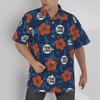 Vintage Hibiscus Custom Logo Hawaiian Shirt Navy