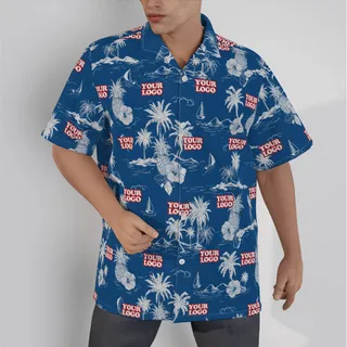 Custom Aloha Shirt With Company Logo Pineapple Hibiscus Beach