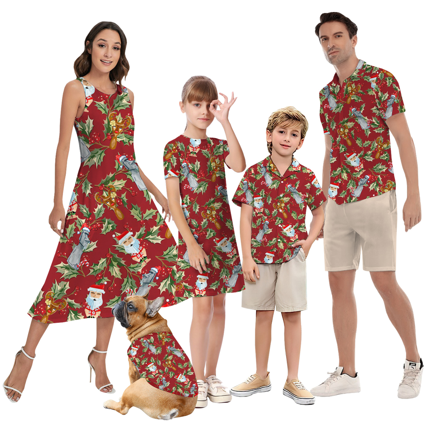 Vintage Tiki Santa Matching Hawaiian Outfits For Family