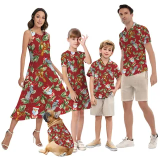 Vintage Tiki Santa Matching Hawaiian Outfits For Family
