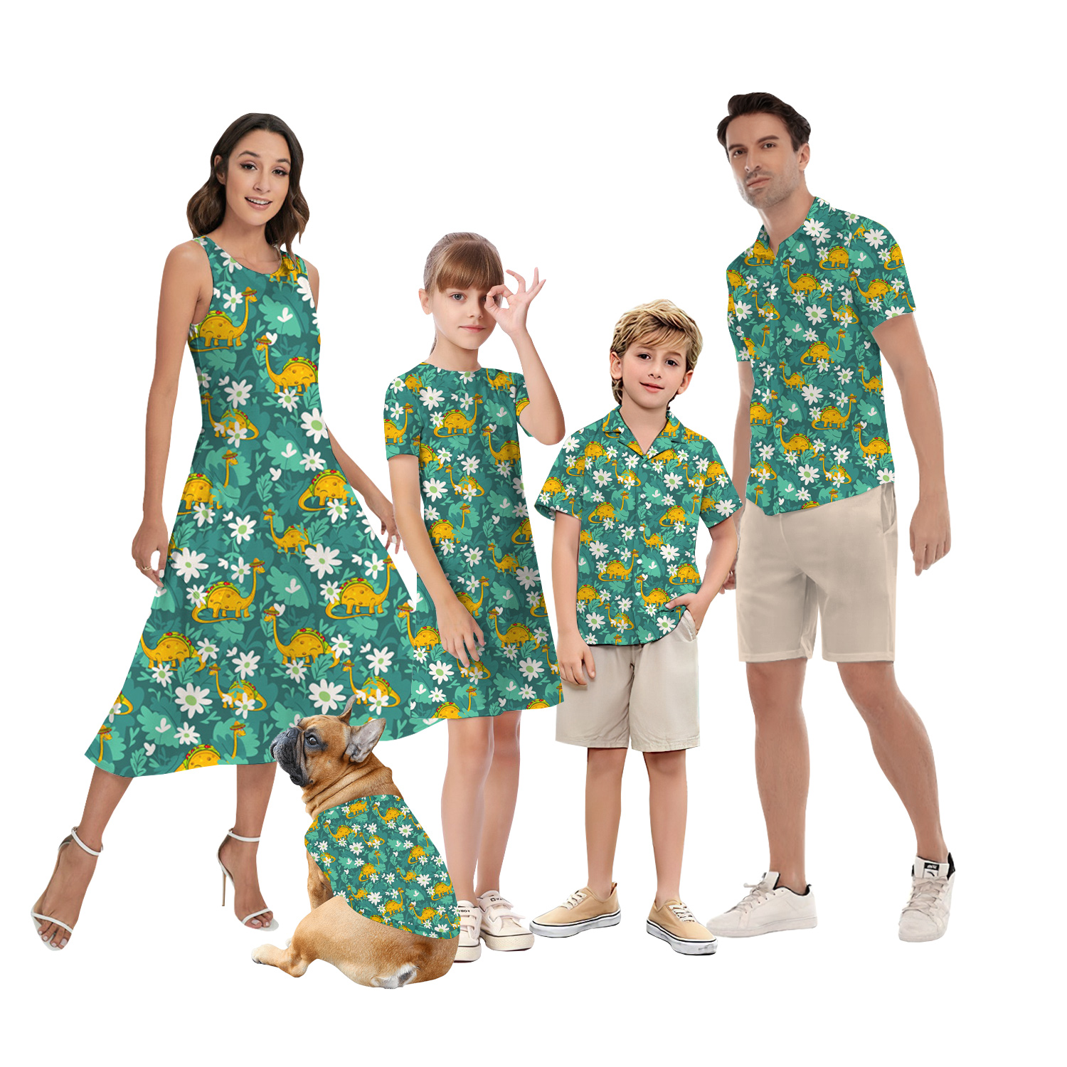 Funny Tacosaurus Floral Matching Family Hawaiian Outfits