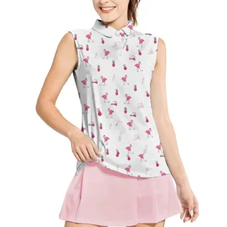 Flamingo Golfer Sleeveless Ladies Golf Shirts