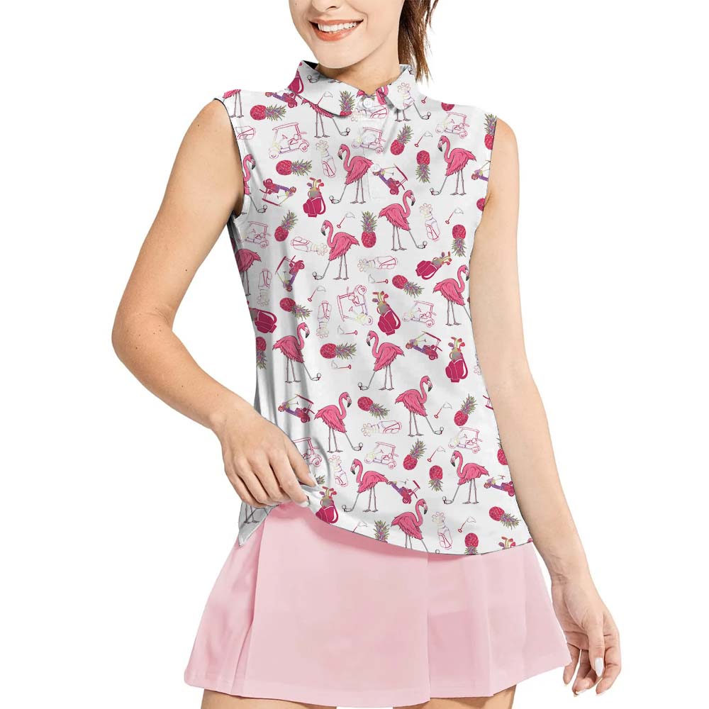 Elegant Flamingo Golf Sleeveless Polo Shirt For Women - variant image 1