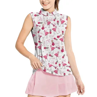 Elegant Flamingo Golf Sleeveless Polo Shirt For Women