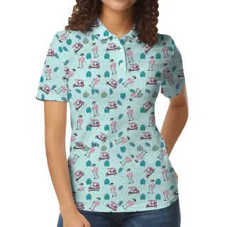 Light Blue Flamingo Golf Women's Collared Shirt