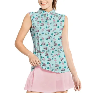 Cool Flamingo Beach Golf Sleeveless Polos For Women Blue