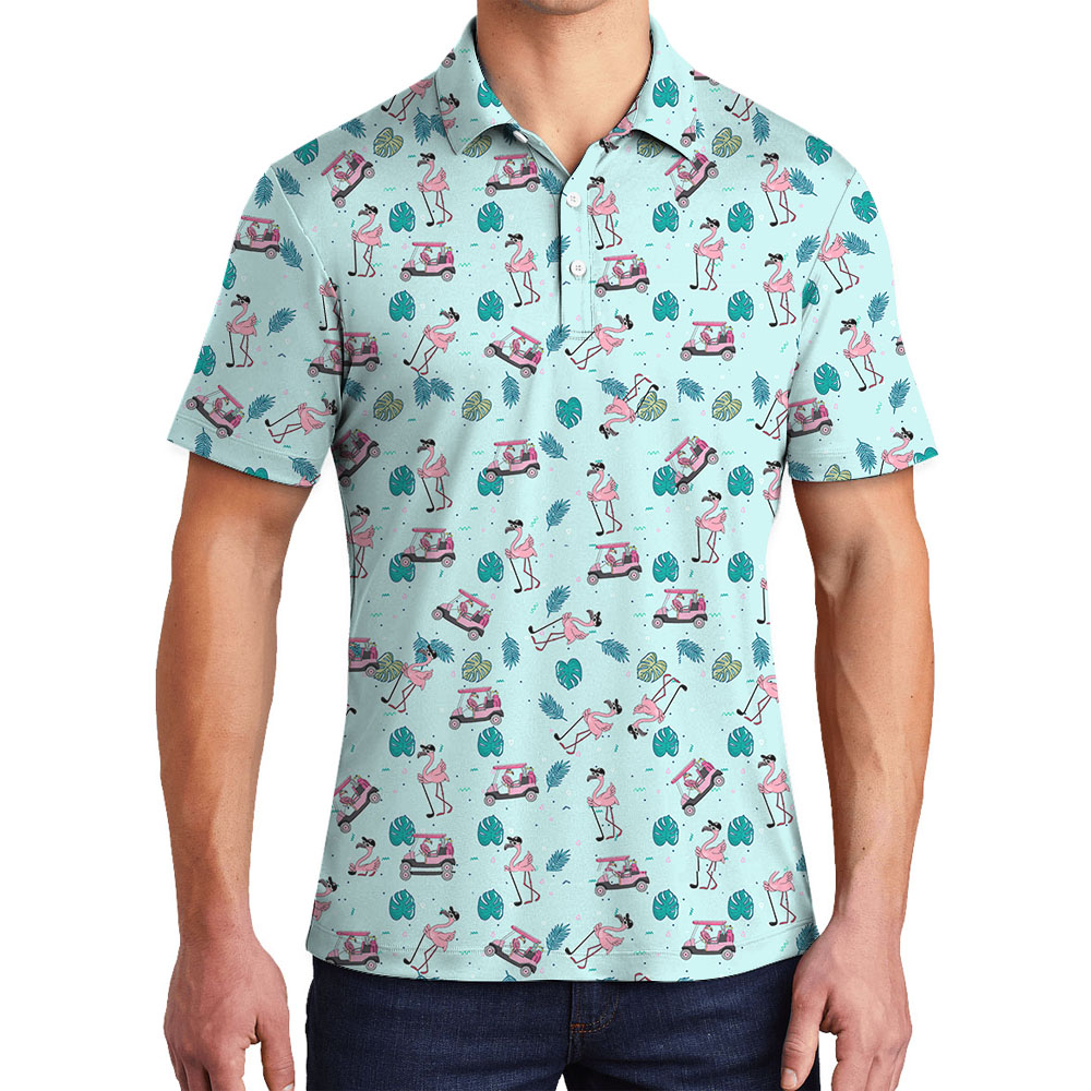 Flamingo Golf Tropical Polos Shirt For Men Blue - variant image 1