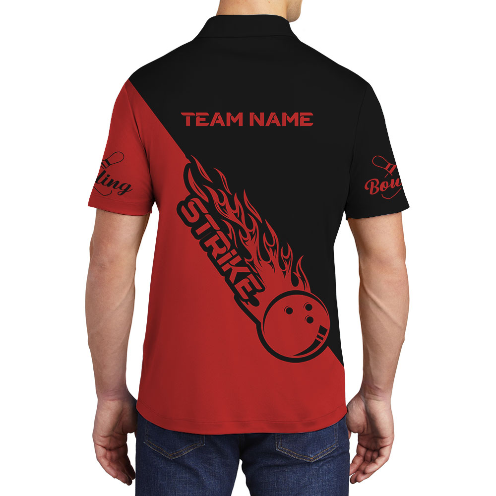 Custom Team Name Bowling Red Polo Shirt For Men