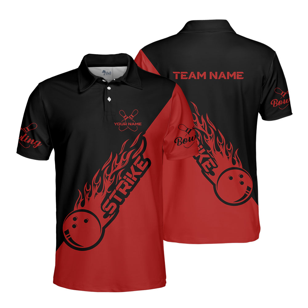 Custom Team Name Bowling Red Polo Shirt For Men
