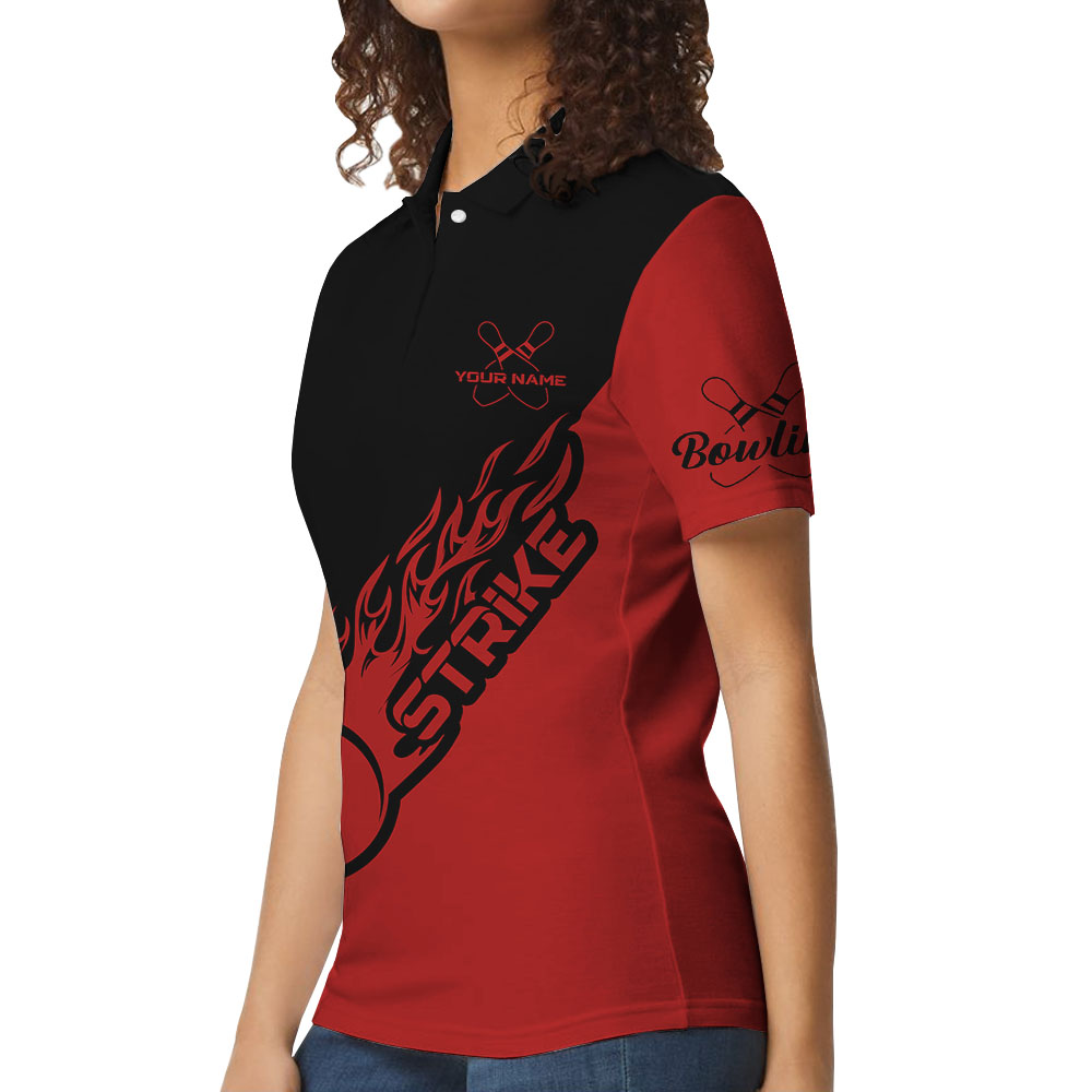 Red Personalized Team Bowling Polo Shirt For Women