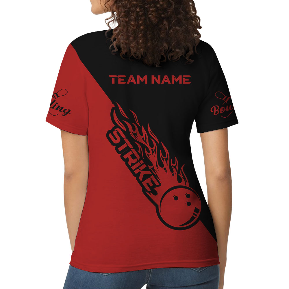 Red Personalized Team Bowling Polo Shirt For Women